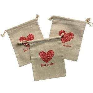 3 Best Wishes Fabric Draw String Gift Bags Wedding Heart Roses NEW